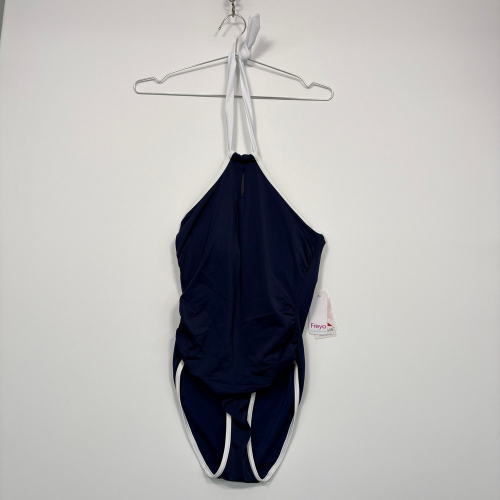 NWT Freya Women One Piece Swimsuit 32DD Navy Blue Halter Underwire AS3860MAR